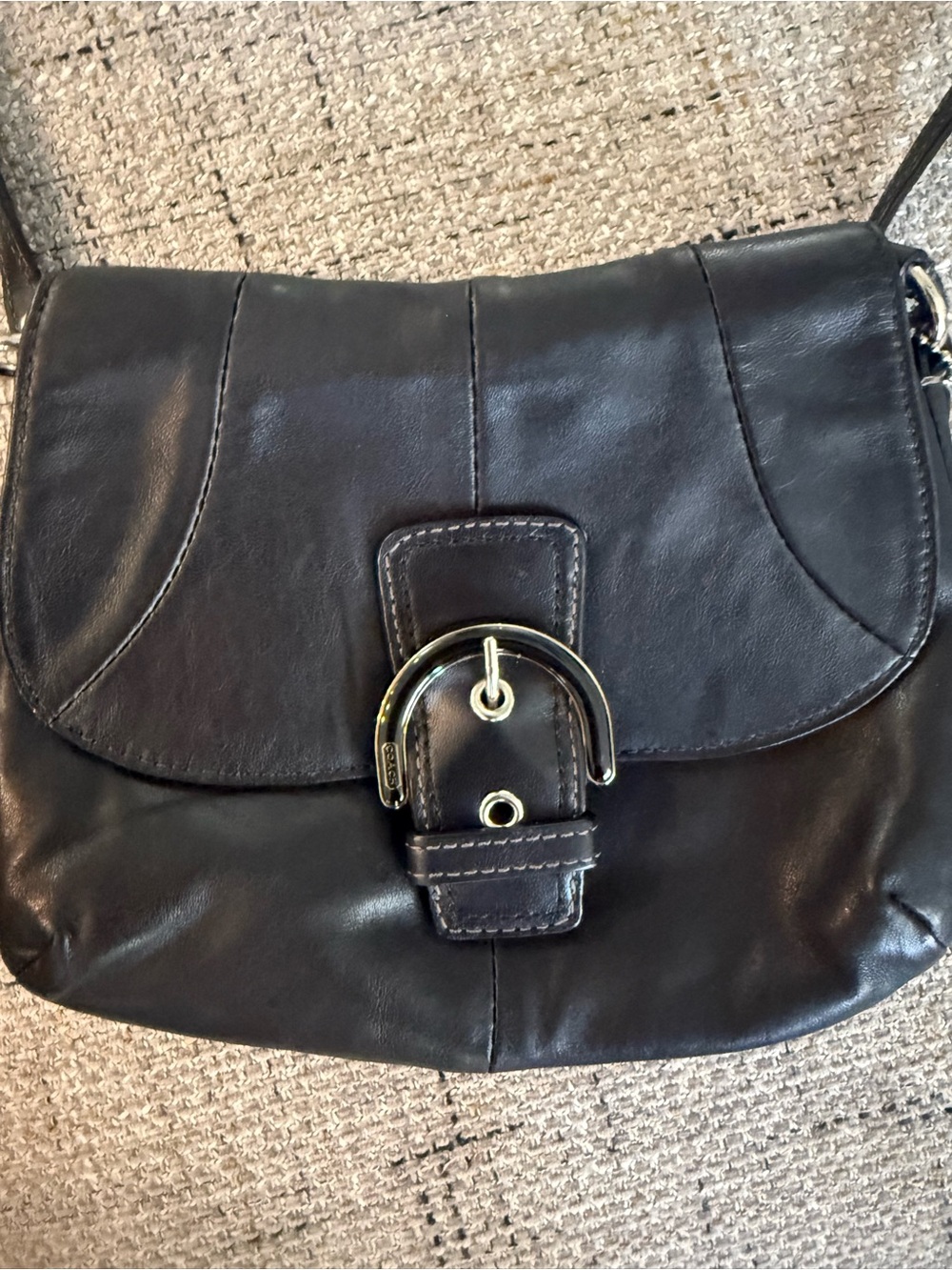 Coach Black Leather Crossbody with Silver Buckle